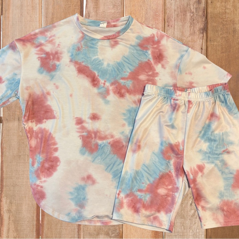 Kids Tie-Dye Shorts Set - Blue and Pink
